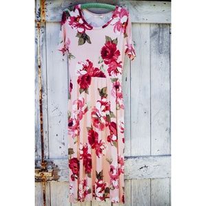Pink Floral Midi Dress